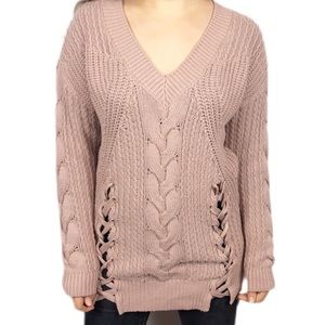 EXPRESS | Blush Pink Lace Up Chunky Knit Sweater L